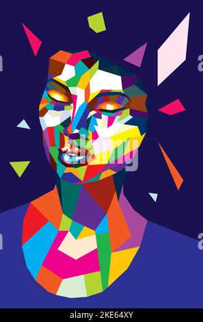 Abstract female head made of colorful polygons illustration. Stock Vector