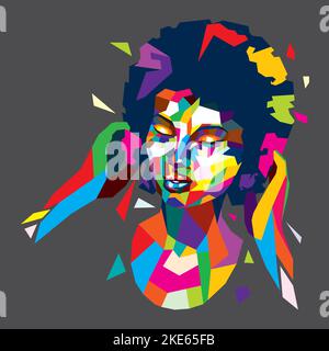 Abstract female head made of colorful polygons illustration. Stock Vector