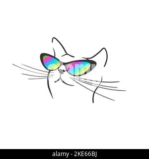 Trendy Cat. Doodle cat. Fashion style illustration. Hand drawn cat with sunglasses. Vector illustration Stock Vector