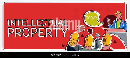 Sign displaying Intellectual Property. Business concept work or invention that is the result of creativity Stock Photo