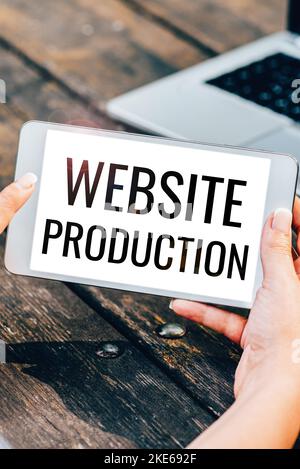 Sign displaying Website Production. Business concept creating sites with layout content and graphic design Stock Photo
