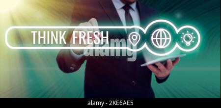 Text caption presenting Think Fresh. Business idea a new perspective of thinking when producing ideas and concepts Stock Photo