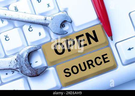 Text caption presenting Open Source. Word for contains the source code that can be modified and enhanced Stock Photo