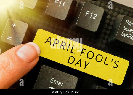 Hand writing sign April Fool S Is Day. Word for Practical jokes humor pranks Celebration funny foolish Stock Photo