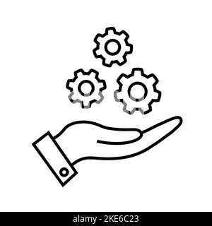Gear wheel in hand. The process symbol on white. Stock Vector