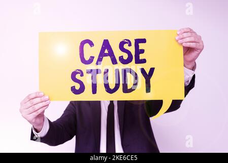 Hand writing sign Case Study. Word for A subject matter to be discussed and related to the topic Stock Photo