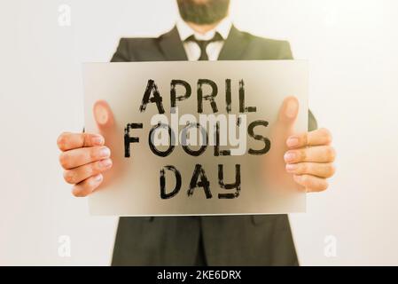 Writing displaying text April Fool S Is Day. Word for Practical jokes humor pranks Celebration funny foolish Stock Photo