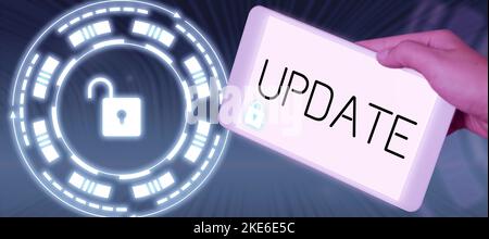 Conceptual display Update. Business idea up to date as by adding new information or making corrections Stock Photo