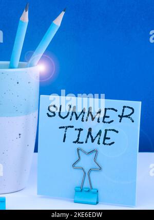 Sign displaying Summer Time. Concept meaning the hottest season of the year characterized by short nights Stock Photo