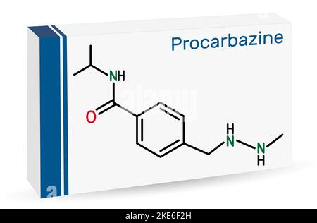 Procarbazine chemotherapy medication molecule. It is used in therapy of Hodgkin's lymphoma, malignant melanoma. Skeletal chemical formula. Paper packa Stock Vector