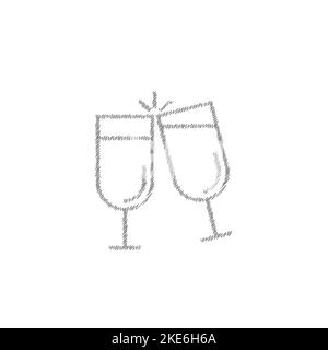 Cheers grey sketch vector icon. Glass cups cheers and toasting sign Stock Vector