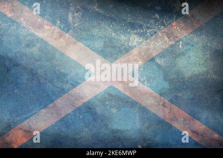 Top view of retro flag San Andres y Providencia Colombia with grunge texture. Colombian travel and patriot concept. no flagpole. Plane layout, design. Stock Photo