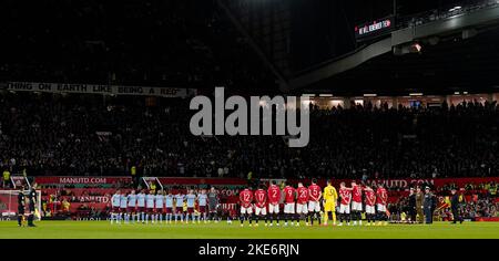 Manchester, England, 10th November 2022. General view as silence is observed during the playing of the last post to mark Remembrance Day before the Carabao Cup match at Old Trafford, Manchester. Picture credit should read: Andrew Yates / Sportimage Stock Photo
