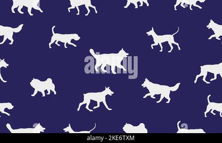 Seamless pattern. Silhouette dogs different breeds in various poses. Endless texture. Design for fabric, decor, wallpaper, wrapping paper. Stock Vector