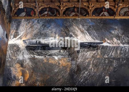 October 12, 2022. Anselm Kiefer's painting series titled These Writings, When Burned, Will Finally Cast a Little Light exibited at Palazzo Ducale in V Stock Photo