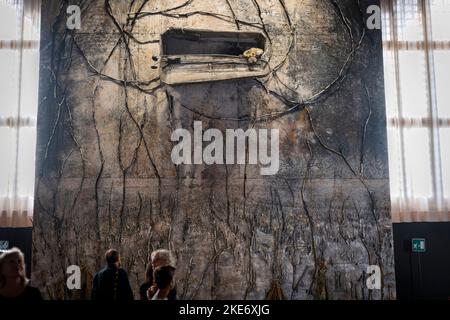 October 12, 2022. Anselm Kiefer's painting series titled These Writings, When Burned, Will Finally Cast a Little Light exibited at Palazzo Ducale in V Stock Photo