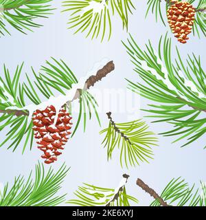 Seamless texture Christmas and New Year decoration  pine cones golden and snow pine cones fir tree branches vintage vector illustration editable hand Stock Vector