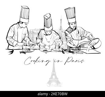 Chefs cooking in Paris - vector illustration Stock Vector