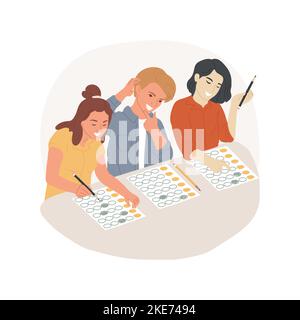 Standardized annual examination isolated cartoon vector illustration. Standardized exam preparation, college preparatory and scholarship testing, group of teenagers writing test vector cartoon. Stock Vector