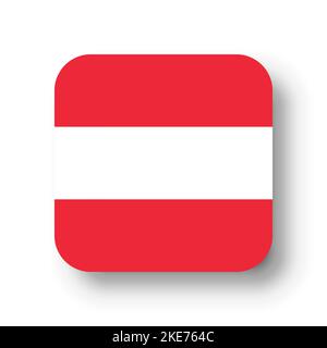 Austria flag - flat vector square with rounded corners and dropped shadow. Stock Vector