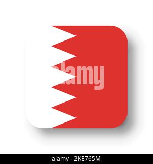 Bahrain flag - flat vector square with rounded corners and dropped shadow. Stock Vector
