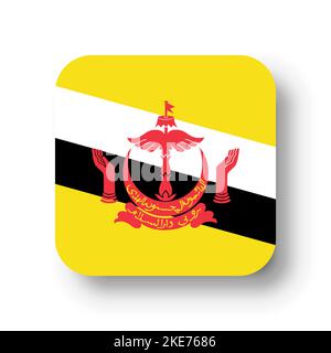 Brunei flag - flat vector square with rounded corners and dropped shadow. Stock Vector