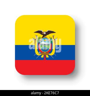 Ecuador flag - flat vector square with rounded corners and dropped shadow. Stock Vector
