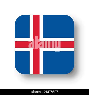 Iceland flag - flat vector square with rounded corners and dropped shadow. Stock Vector