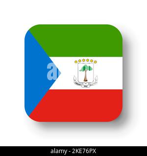 Equatorial Guinea flag - flat vector square with rounded corners and dropped shadow. Stock Vector