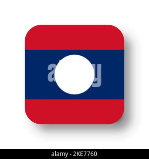 Laos flag - flat vector square with rounded corners and dropped shadow. Stock Vector
