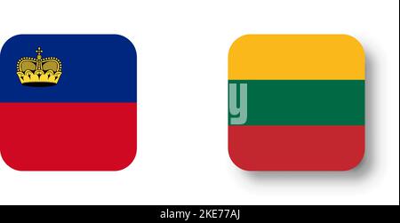 Lithuania flag - flat vector square with rounded corners and dropped shadow. Stock Vector