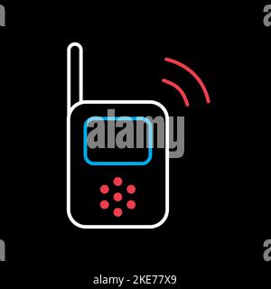Baby radio monitor isolated vector on black background icon. Graph symbol for children and newborn babies web site and apps design, logo, app, UI Stock Vector