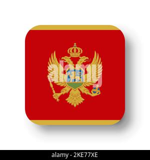 Montenegro flag - flat vector square with rounded corners and dropped shadow. Stock Vector
