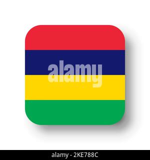 Mauritius flag - flat vector square with rounded corners and dropped shadow. Stock Vector