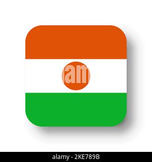 Niger flag - flat vector square with rounded corners and dropped shadow. Stock Vector