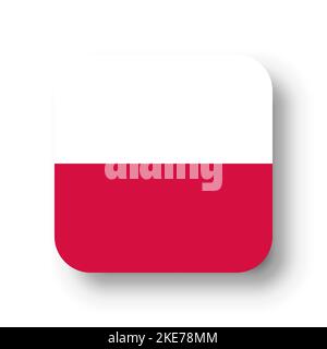 Poland flag - flat vector square with rounded corners and dropped shadow. Stock Vector