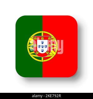 Portugal flag - flat vector square with rounded corners and dropped shadow. Stock Vector