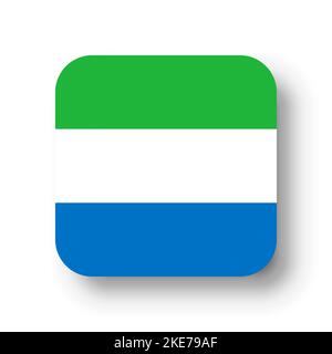 Sierra Leone flag - flat vector square with rounded corners and dropped shadow. Stock Vector