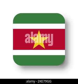 Suriname flag - flat vector square with rounded corners and dropped shadow. Stock Vector