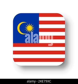 Malaysia flag - flat vector square with rounded corners and dropped shadow. Stock Vector