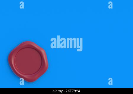 Blank red seal wax stamp without rope in corner. Top view. Copy space. 3d render Stock Photo