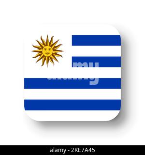Uruguay flag - flat vector square with rounded corners and dropped shadow. Stock Vector