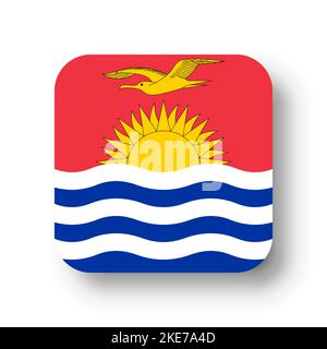 Kiribati flag - flat vector square with rounded corners and dropped shadow. Stock Vector