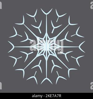 Outline image of an abstract openwork snowflake on a gray background in a trendy blue tint. Line art. Isolate. Suitable for banner, icon, postcard, poster. Also for greeting card, background, brochure Stock Vector