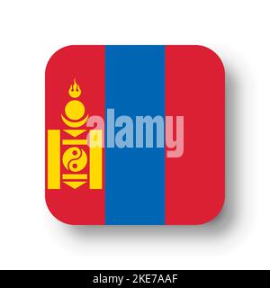 Mongolia flag - flat vector square with rounded corners and dropped shadow. Stock Vector