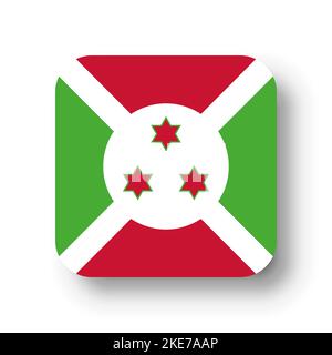 Burundi flag - flat vector square with rounded corners and dropped shadow. Stock Vector