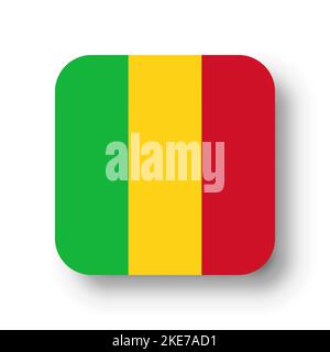 Mali flag - flat vector square with rounded corners and dropped shadow. Stock Vector