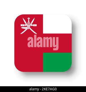 Oman flag - flat vector square with rounded corners and dropped shadow. Stock Vector