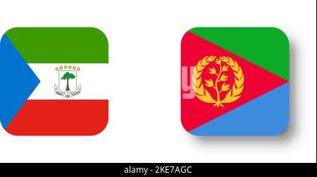 Eritrea flag - flat vector square with rounded corners and dropped shadow. Stock Vector