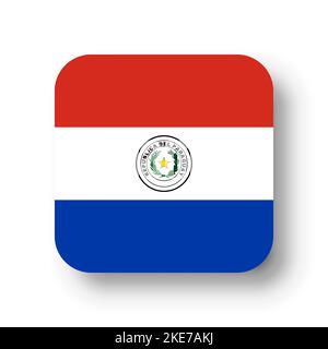 Paraguay flag - flat vector square with rounded corners and dropped shadow. Stock Vector